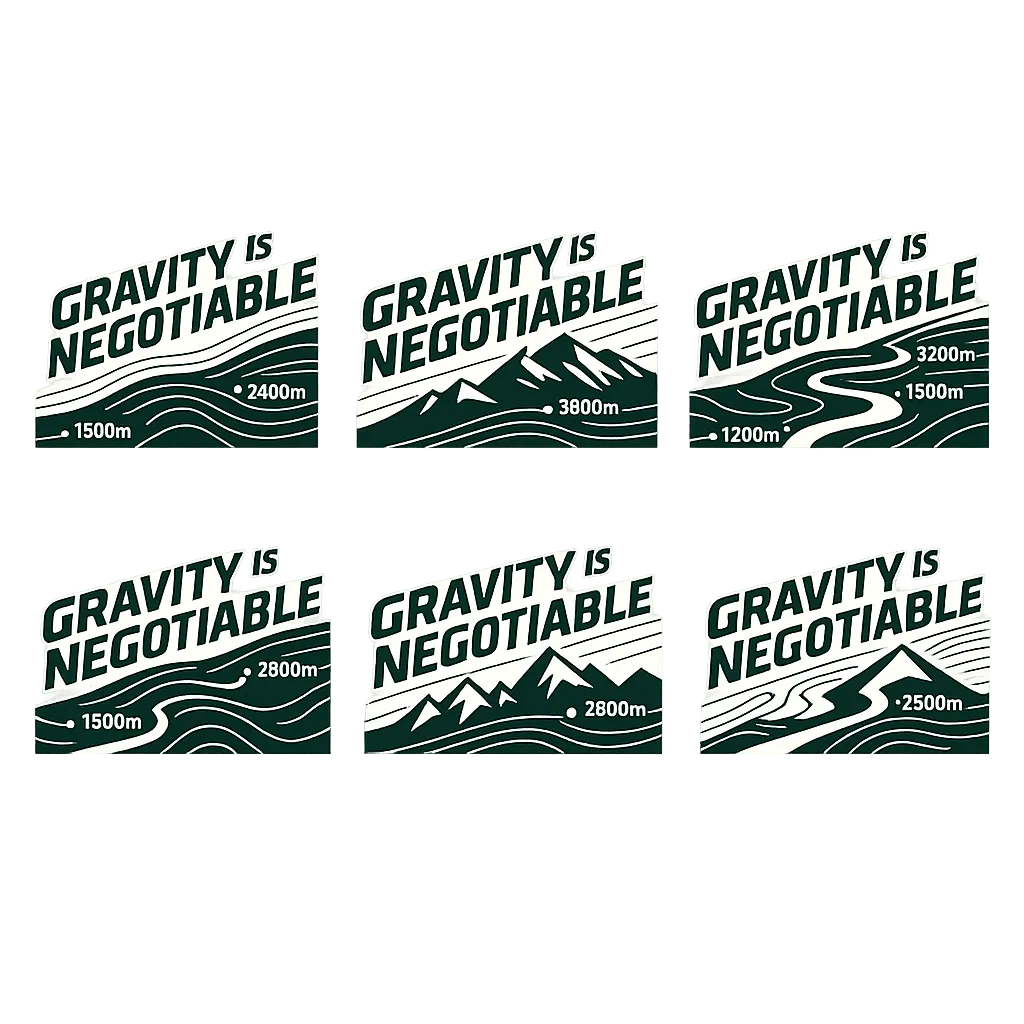Bold climbing-themed cycling shirt reading “GRAVITY IS NEGOTIABLE.” Typography angled upward at an e