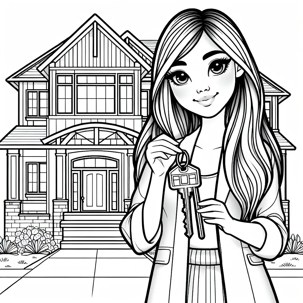 Woman standing in front of a beautiful two story modern home with keys dangling from her hands