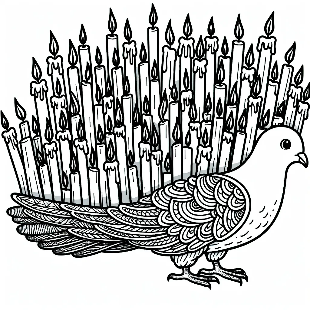Hundreds of candles hanging off the back of a pigeon