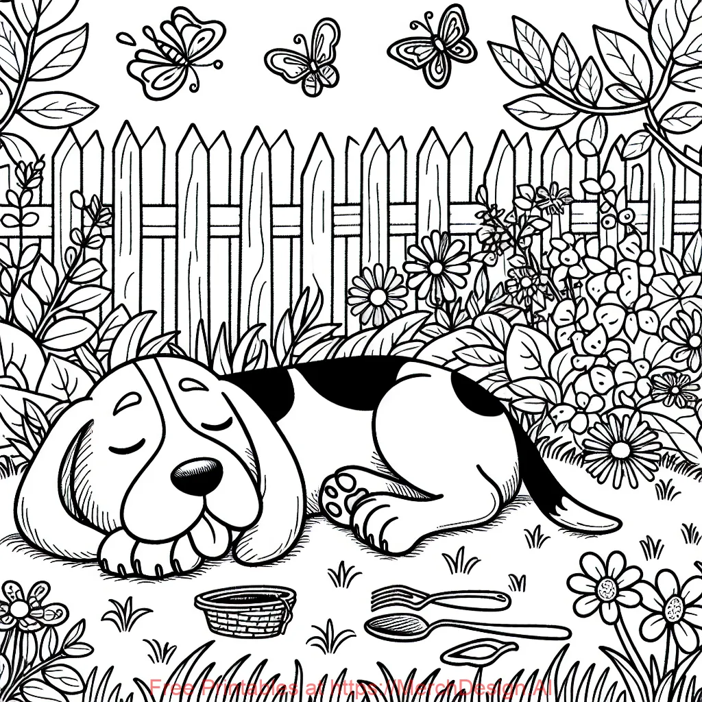 beagle sleeping in the garden