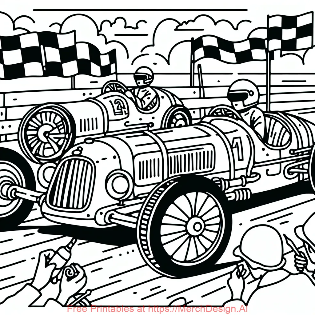 race of vintage race cars, for children