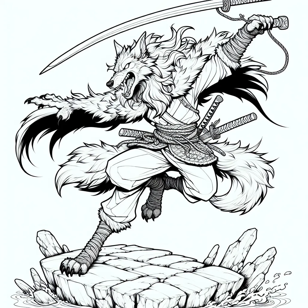 norse Werewolf jumping off of a rock with dual swords