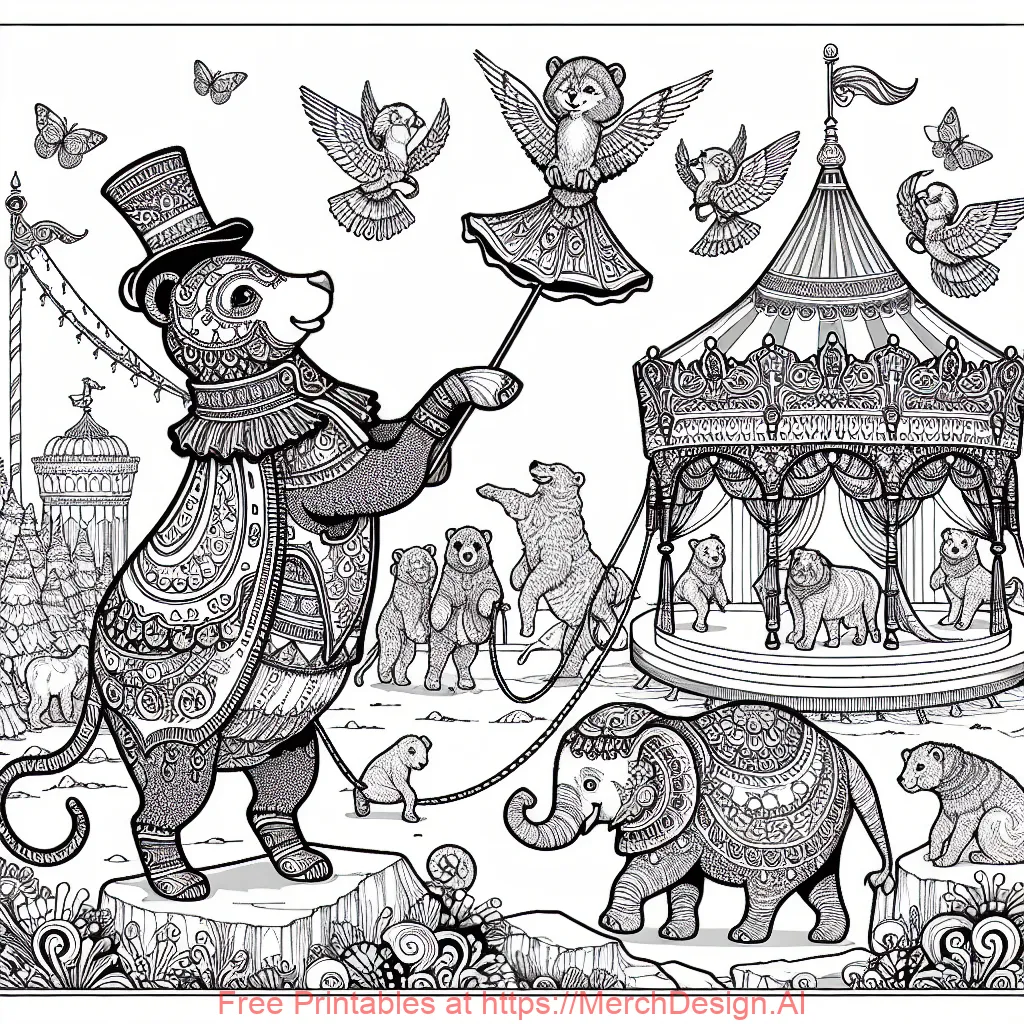 Cute animal in lisa frank style at circus