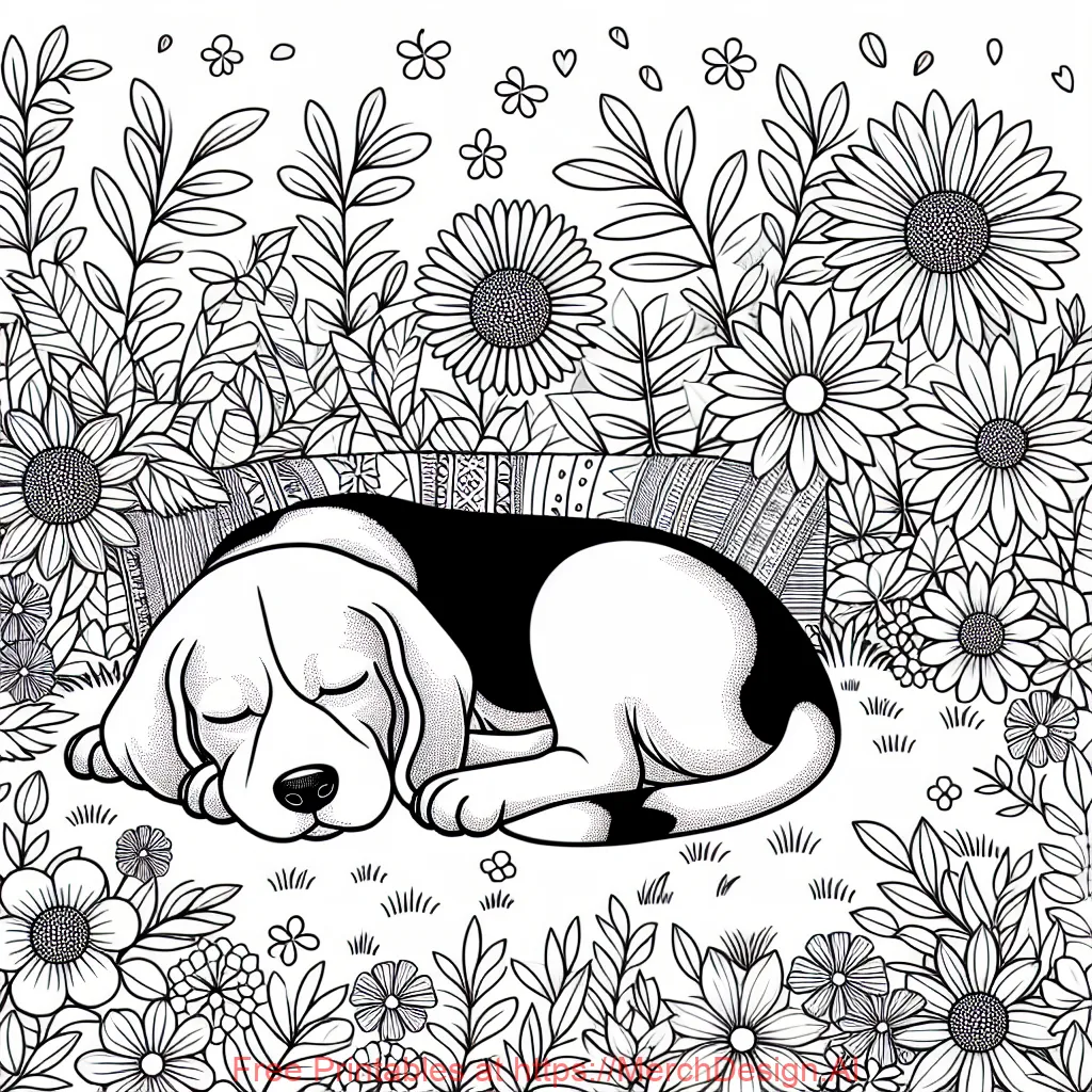 realistic beagle sleeping in the garden
