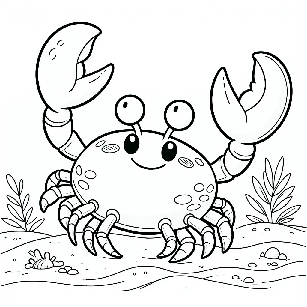 a very simple crab walking in the sand waving his claws up over his head