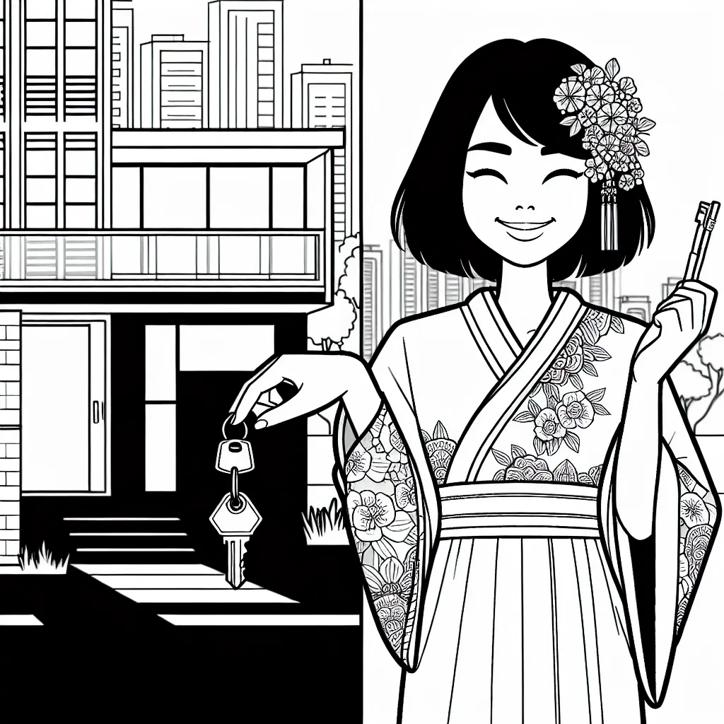 Woman with standing in front of her modern home dangling keys from her fingers 