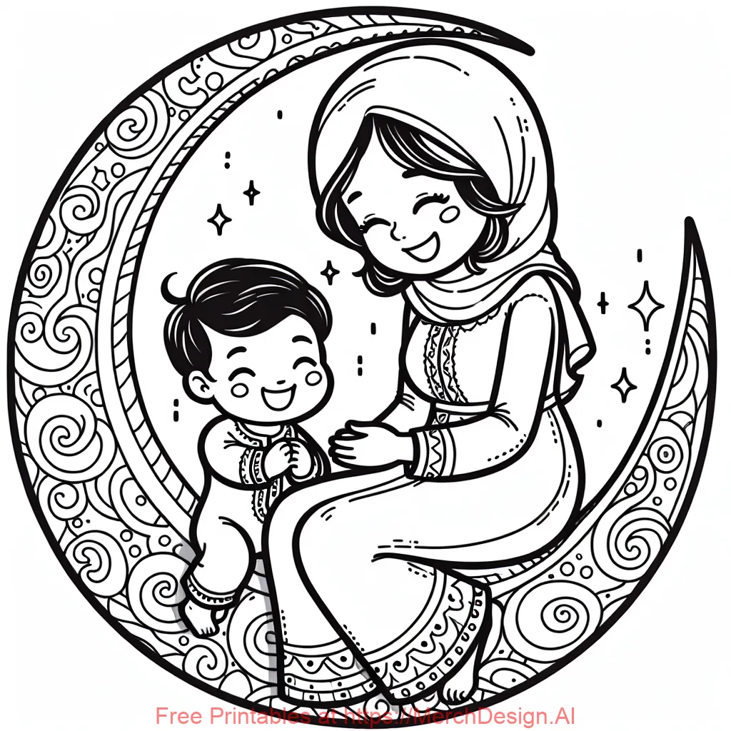 mother and baby on a crescent moon