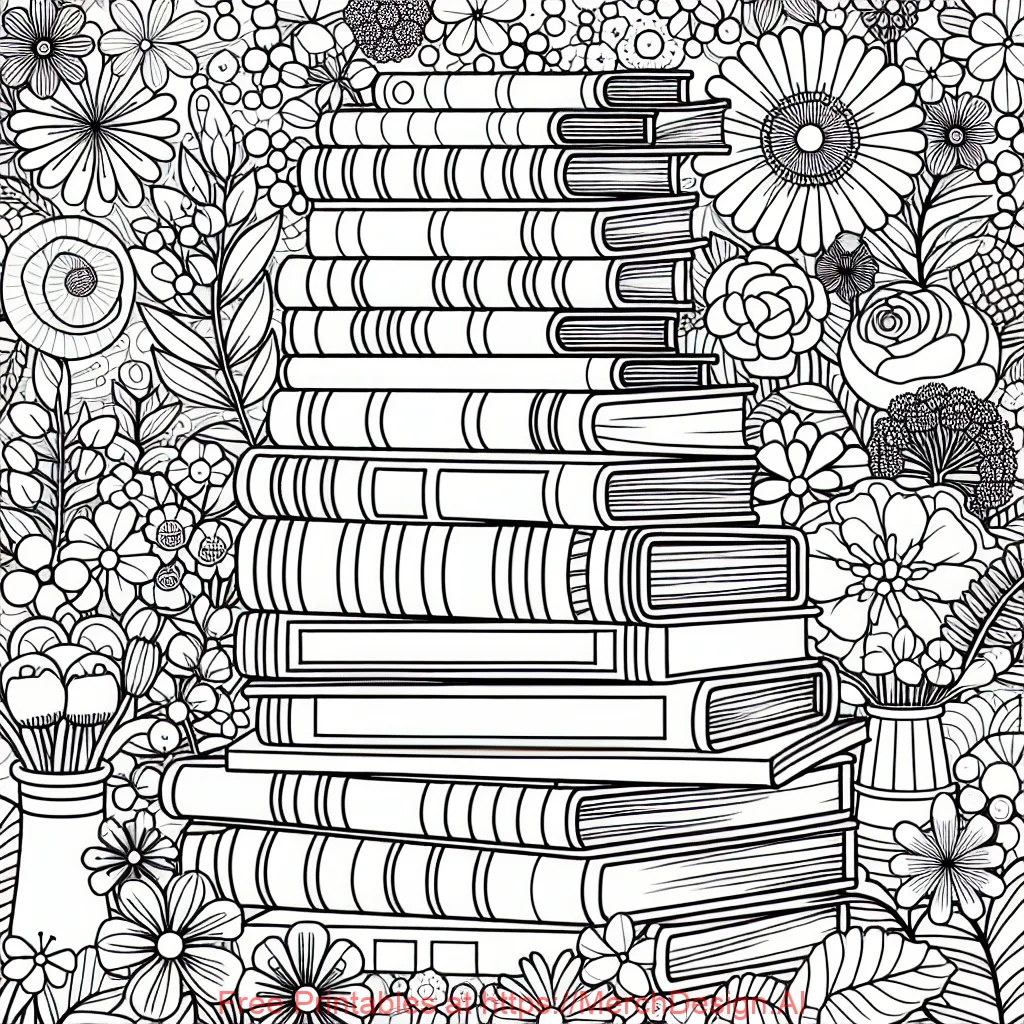 stack of books with a background of flowers